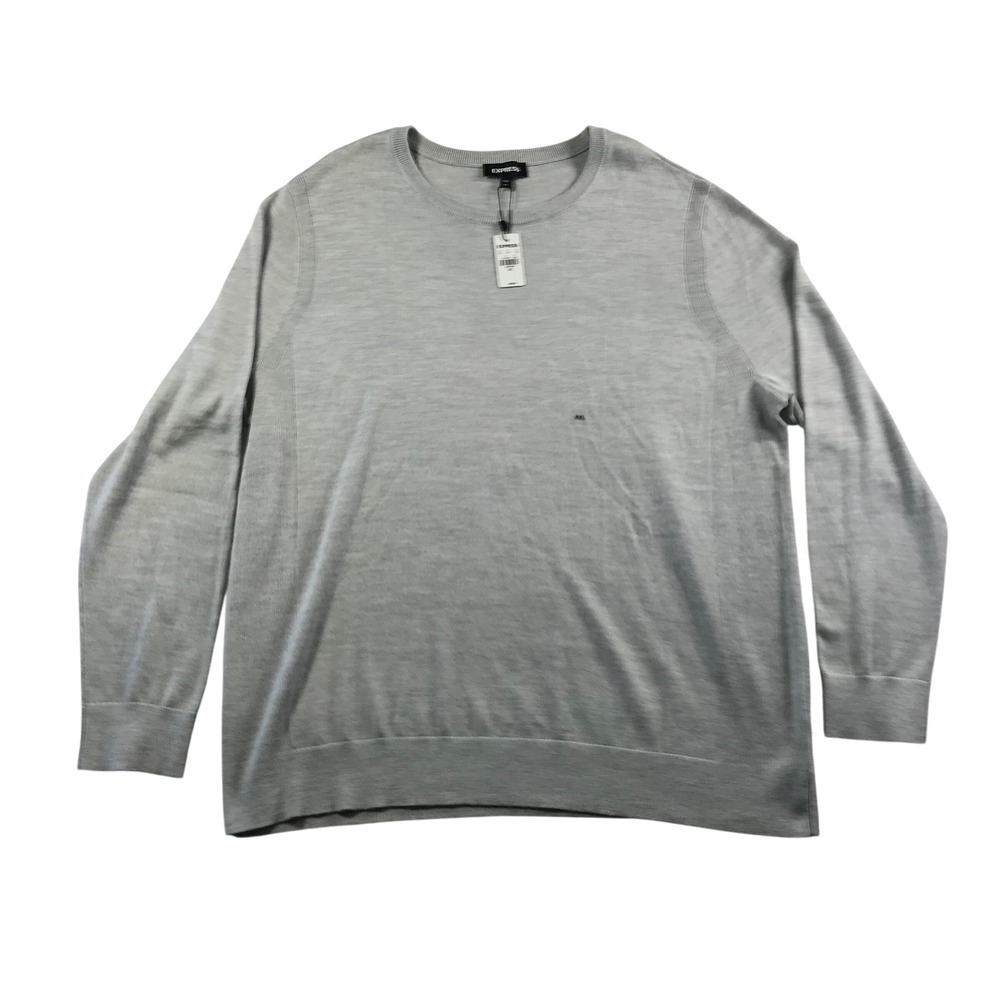 Express Mens XXL Merino Wool Blend Crew Neck Sweater Light Gray 21770215 NWT